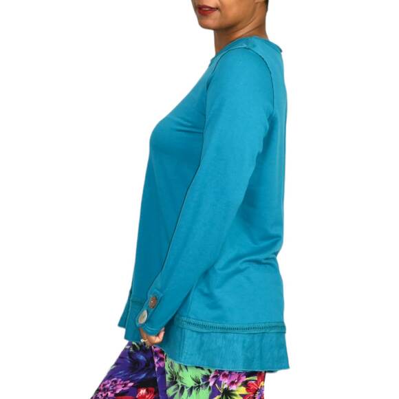 Soft Surroundings Callie Top Blue Turquoise Artsy Buttons Tunic Pullover Medium - Picture 3 of 13
